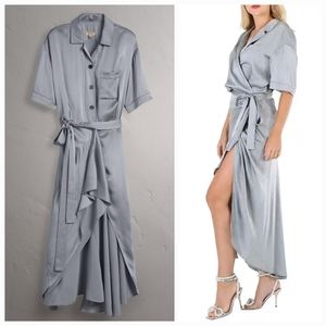 NWT Burberry 100% Silk Tie-waist Shirt Dress 4 Waterfall Hem